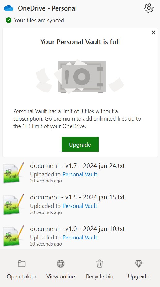 onedrive personal vault limite di 3 file per gli account gratuiti