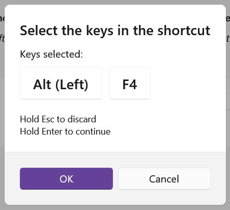 powertoys keyboard manager sélectionne le raccourci à modifier