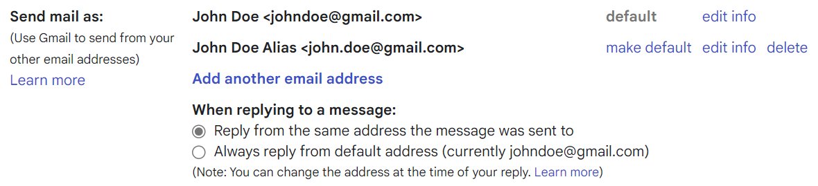 gmail e-postaları takma ad olarak gönderme