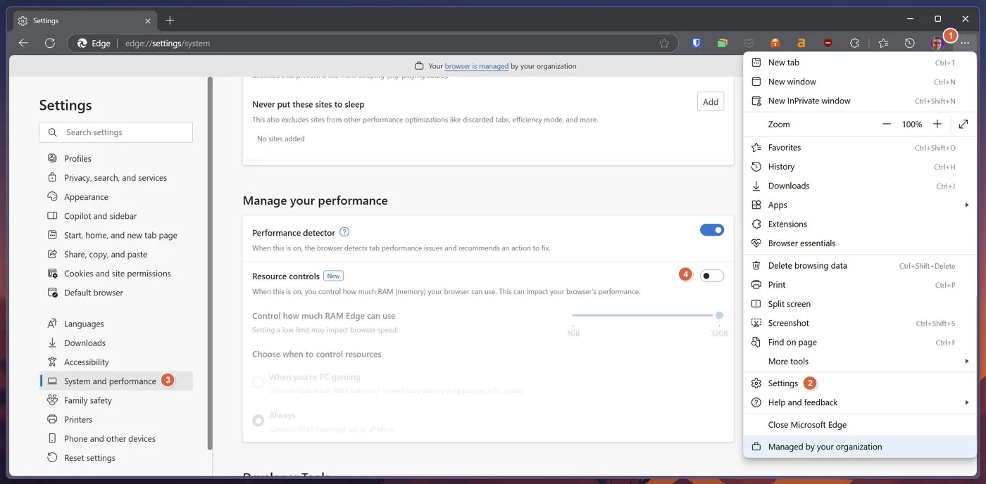 edge settings system performance control ram